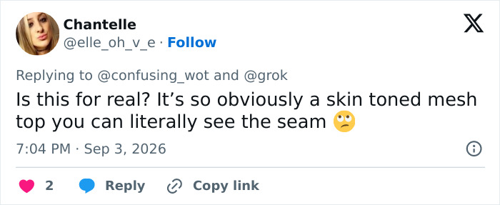 A tweet from Chantelle speculating about the mysterious marks on Sydney Sweeney's rib and stomach, suggesting a mesh top. A tweet from Chantelle speculating about the mysterious marks on Sydney Sweeney's rib and stomach, suggesting a mesh top.
