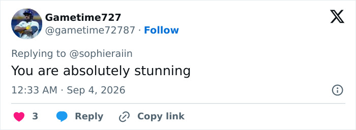 A social media post with a comment admiring Sophie Rain after her 50lbs weight loss, saying 'You are absolutely stunning.' A social media post with a comment admiring Sophie Rain after her 50lbs weight loss, saying 'You are absolutely stunning.'