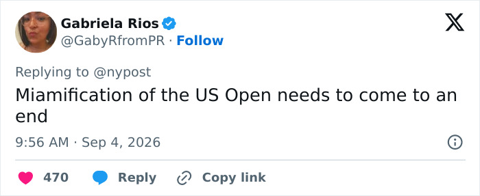 Tweet by Gabriela Rios criticizing the US Open, reflecting public reaction to the influencers being kicked out. Tweet by Gabriela Rios criticizing the US Open, reflecting public reaction to the influencers being kicked out.