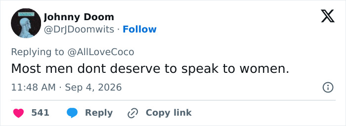 Johnny Doom tweet: Man's brutal reaction after woman rejects him on second date, raising awareness on such behavior. Johnny Doom tweet: Man's brutal reaction after woman rejects him on second date, raising awareness on such behavior.