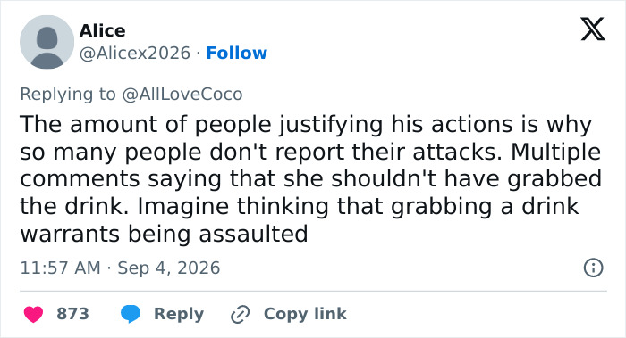 Tweet by Alice about a brutal reaction to a woman rejecting a man on a second date, raising awareness. Tweet by Alice about a brutal reaction to a woman rejecting a man on a second date, raising awareness.