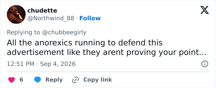 Screenshot of a tweet about the Victoria's Secret ad, referencing anorexia and backlash. Screenshot of a tweet about the Victoria's Secret ad, referencing anorexia and backlash.