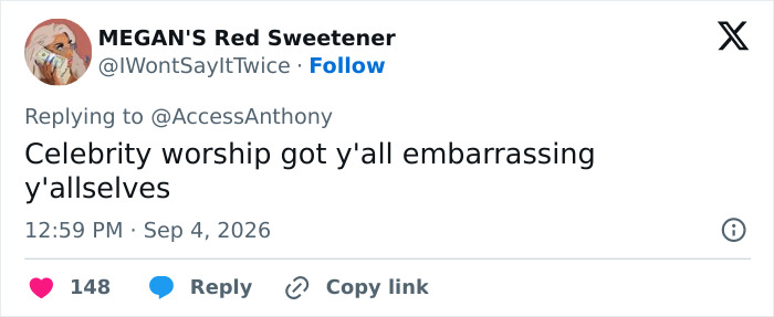 A social media comment from a fan about the Beyoncé wooden box purchase being embarrassing. A social media comment from a fan about the Beyoncé wooden box purchase being embarrassing.