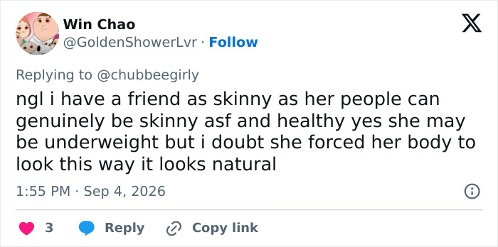 Screenshot of a tweet defending a Victoria's Secret model's natural body type amidst backlash. Screenshot of a tweet defending a Victoria's Secret model's natural body type amidst backlash.