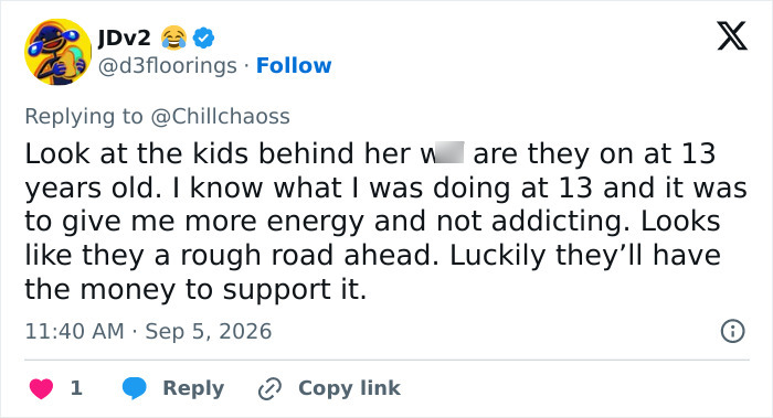 A social media comment on a photo comparison of Kim Kardashian and daughter North West at 13, discussing parenting controversy.