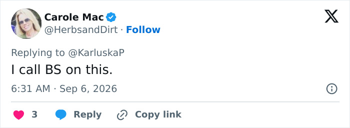 Tweet from Carole Mac saying I call BS on this, regarding the Lindsay Clancy case, prompting a man to call off his wedding. Tweet from Carole Mac saying I call BS on this, regarding the Lindsay Clancy case, prompting a man to call off his wedding.