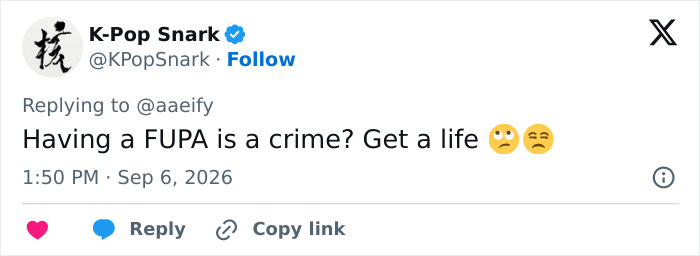A tweet by K-Pop Snark discusses Johyun's unexpected styling at the Karlovy Vary VIP Premiere, asking if having a FUPA is a crime. A tweet by K-Pop Snark discusses Johyun's unexpected styling at the Karlovy Vary VIP Premiere, asking if having a FUPA is a crime.