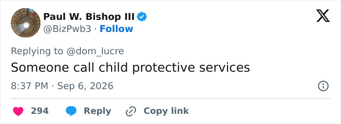 Tweet by Paul W. Bishop III calling for child protective services regarding Bonnie Blue's dangerous practices. Tweet by Paul W. Bishop III calling for child protective services regarding Bonnie Blue's dangerous practices.