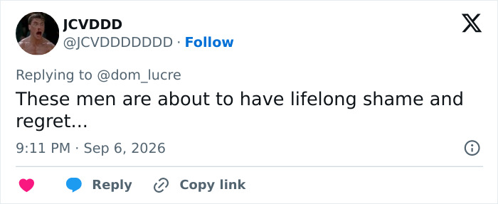 Screenshot of a tweet from JCVDDD about lifelong shame and regret related to Bonnie Blue's dangerous childbirth practices. Screenshot of a tweet from JCVDDD about lifelong shame and regret related to Bonnie Blue's dangerous childbirth practices.