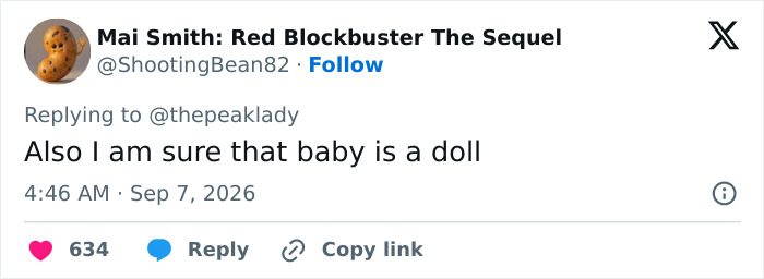 Screenshot of a tweet from Mai Smith questioning if Bonnie Blue's video baby is a doll, after recent childbirth. Screenshot of a tweet from Mai Smith questioning if Bonnie Blue's video baby is a doll, after recent childbirth.