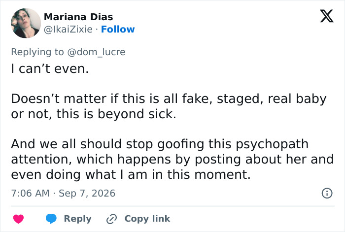 Tweet by Mariana Dias expressing disgust at Bonnie Blue's dangerous practices after childbirth. Tweet by Mariana Dias expressing disgust at Bonnie Blue's dangerous practices after childbirth.