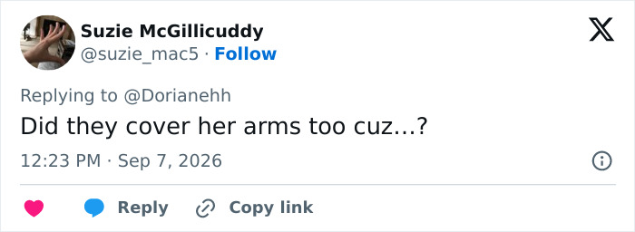 A social media post by Suzie McGillicuddy asking if her arms were covered, sparking a wedding day backlash. A social media post by Suzie McGillicuddy asking if her arms were covered, sparking a wedding day backlash.