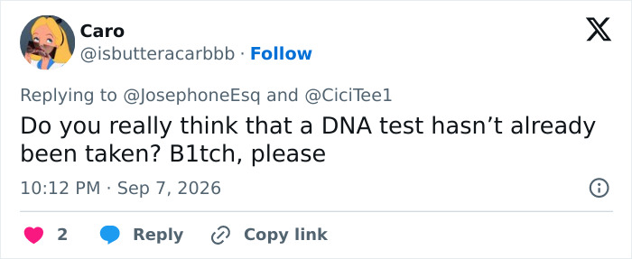 Screenshot of a social media comment suggesting a DNA test has already been taken, regarding Prince Harry's paternity. Screenshot of a social media comment suggesting a DNA test has already been taken, regarding Prince Harry's paternity.
