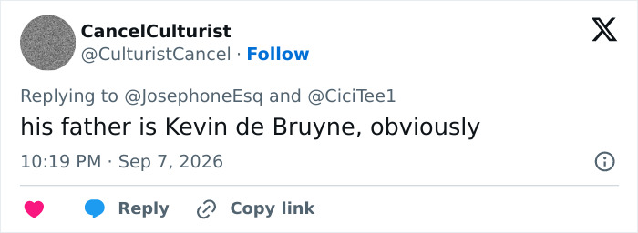 A tweet by CancelCulturist claiming Kevin de Bruyne is Prince Harry's father, further fueling paternity questions. A tweet by CancelCulturist claiming Kevin de Bruyne is Prince Harry's father, further fueling paternity questions.