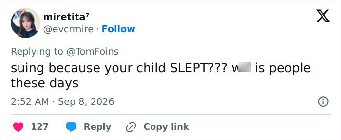 A social media post questioning a dad's complaint about a child sleeping, sparking unexpected debate.