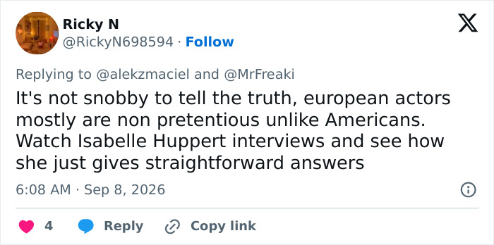 Actress snobbish red carpet response ignites Hollywood debate. A tweet discusses actors and pretentiousness. Actress snobbish red carpet response ignites Hollywood debate. A tweet discusses actors and pretentiousness.