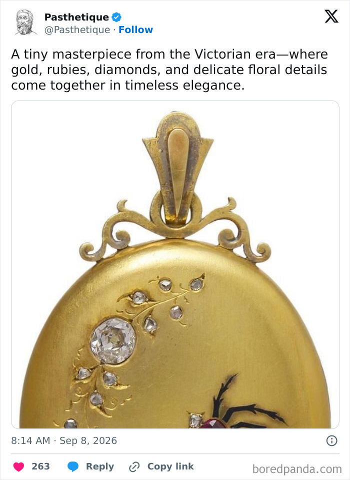 A gold Victorian locket with diamonds, showcasing stylish aesthetic art and history.