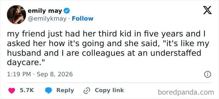 A social media post where parents vented on social media about the chaos of having three kids in five years.