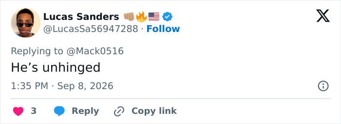 A social media post on Donald Trump's words to Marine One pilots, stating 'He's unhinged'. A social media post on Donald Trump's words to Marine One pilots, stating 'He's unhinged'.
