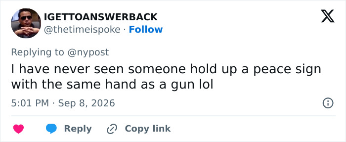 A social media comment from IGETTOANSWERBACK about Karmelo Anthony's hateful texts and a peace sign.