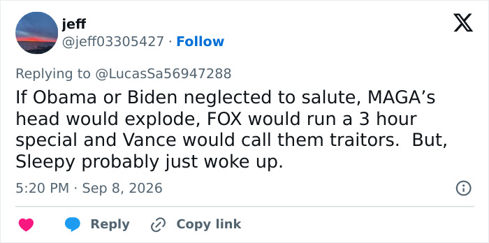 A tweet by user jeff discussing the heated exchange with Donald Trump and Marine One pilots, mentioning Obama and Biden. A tweet by user jeff discussing the heated exchange with Donald Trump and Marine One pilots, mentioning Obama and Biden.