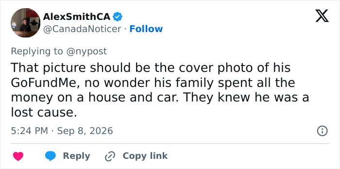 A social media post on X about Karmelo Anthony's hateful texts suggesting a GoFundMe cover photo.
