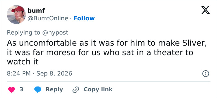 Another social media comment discussing Billy Baldwin and the A-list actress kiss refusal.