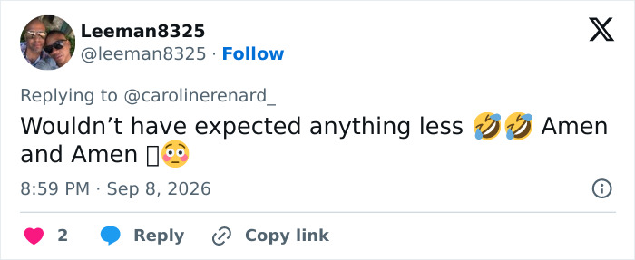 Screenshot of a Twitter comment responding to news about the alleged cruise ticket scammer with laughing and shocked emojis. Screenshot of a Twitter comment responding to news about the alleged cruise ticket scammer with laughing and shocked emojis.