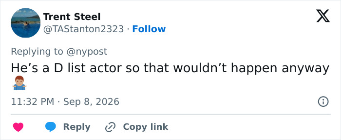 Twitter comment calling Billy Baldwin a D-list actor.