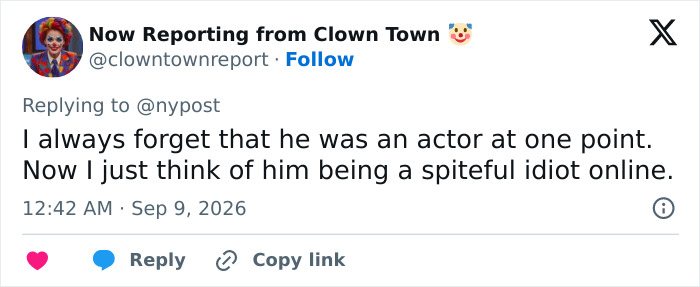 Twitter post about Billy Baldwin, mentioning him as an actor and a spiteful idiot online.