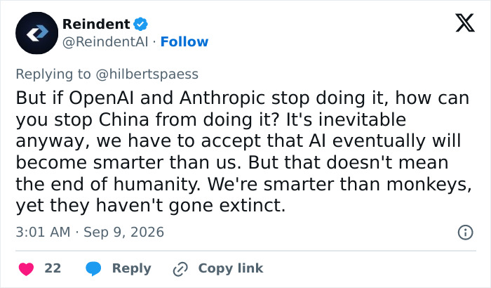 A tweet argues against stopping AI development due to inevitability, referencing Stephen Hawking's AI warning. A tweet argues against stopping AI development due to inevitability, referencing Stephen Hawking's AI warning.