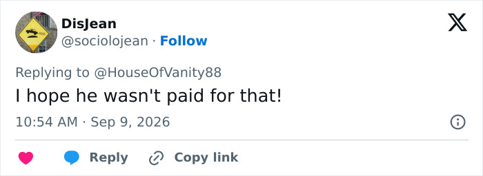 A tweet by Disjean questioning Brooklyn Beckham's red-carpet move and relationship with Nicola Peltz. A tweet by Disjean questioning Brooklyn Beckham's red-carpet move and relationship with Nicola Peltz.