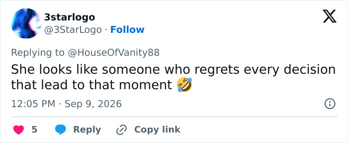 A tweet by 3starlogo commenting on Nicola Peltz's reaction to Brooklyn Beckham's red-carpet move. A tweet by 3starlogo commenting on Nicola Peltz's reaction to Brooklyn Beckham's red-carpet move.