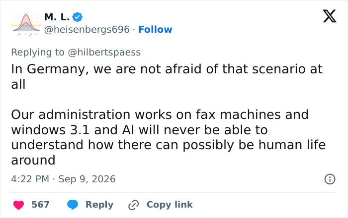 A tweet humorously states that Germany is not afraid of an AI scenario, referencing Stephen Hawking's AI warning. A tweet humorously states that Germany is not afraid of an AI scenario, referencing Stephen Hawking's AI warning.