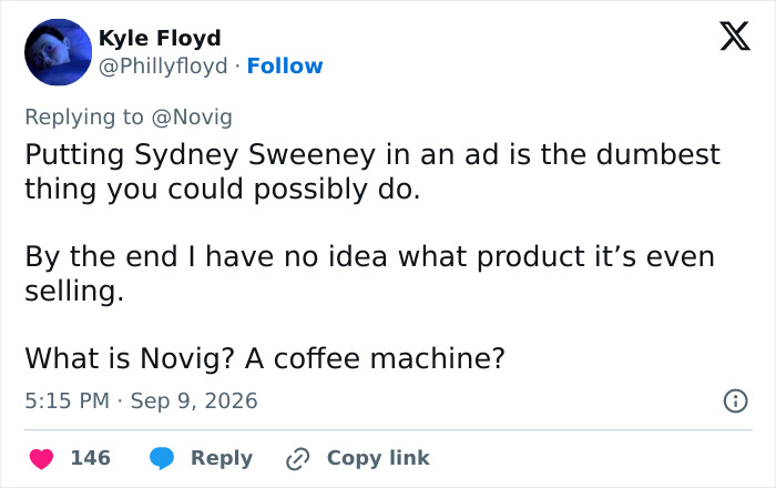 A tweet criticizing the Sydney Sweeney ad campaign and its effectiveness. A tweet criticizing the Sydney Sweeney ad campaign and its effectiveness.