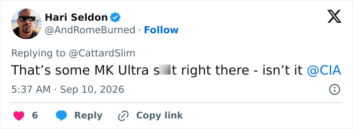 A public comment suggesting MK Ultra in relation to Trump Aide Natalie Harp