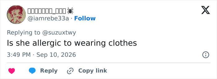 Screenshot of a tweet asking if Sydney Sweeney is allergic to clothes. Her lingerie brand struggles. Screenshot of a tweet asking if Sydney Sweeney is allergic to clothes. Her lingerie brand struggles.
