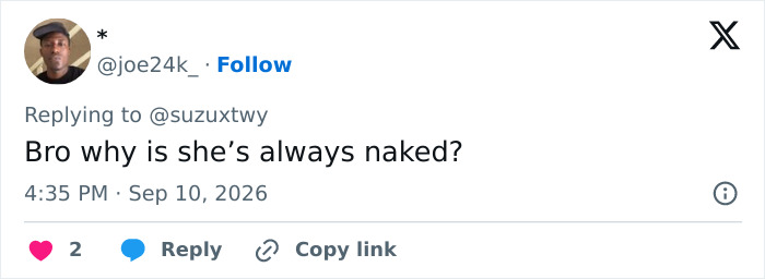 A social media post questioning Sydney Sweeney's frequent naked appearances in ads for other brands. A social media post questioning Sydney Sweeney's frequent naked appearances in ads for other brands.