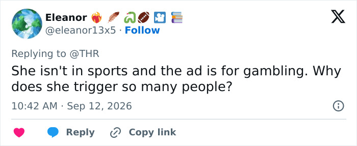 Twitter post questioning backlash regarding Sydney Sweeney's betting ad campaign. Twitter post questioning backlash regarding Sydney Sweeney's betting ad campaign.