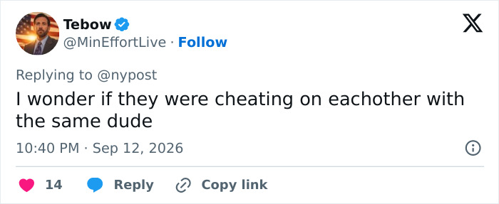 Screenshot of a tweet by Tebow wondering about Alan Ritchson and his wife cheating before their split. Screenshot of a tweet by Tebow wondering about Alan Ritchson and his wife cheating before their split.