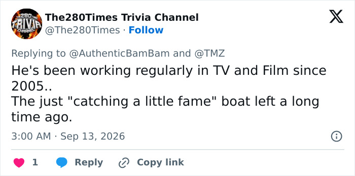Tweet disputing the idea of Alan Ritchson just catching fame, mentioning his long career in TV and film. Tweet disputing the idea of Alan Ritchson just catching fame, mentioning his long career in TV and film.
