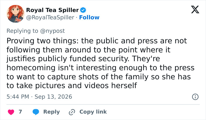 A tweet by Royal Tea Spiller about Meghan Markle's post after moving back to the UK. A tweet by Royal Tea Spiller about Meghan Markle's post after moving back to the UK.
