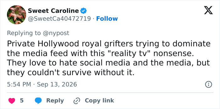 Social media post slamming Meghan Markle and Prince Harry after moving back to the UK. Social media post slamming Meghan Markle and Prince Harry after moving back to the UK.
