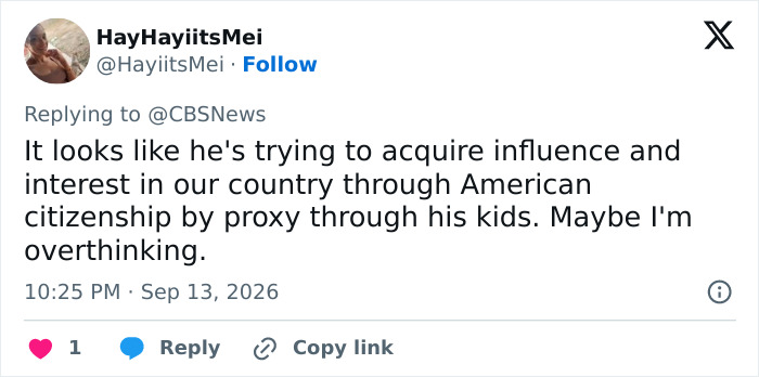 A tweet speculates on a single dad acquiring influence through his kids citizenship, part of the expos&eacute;.