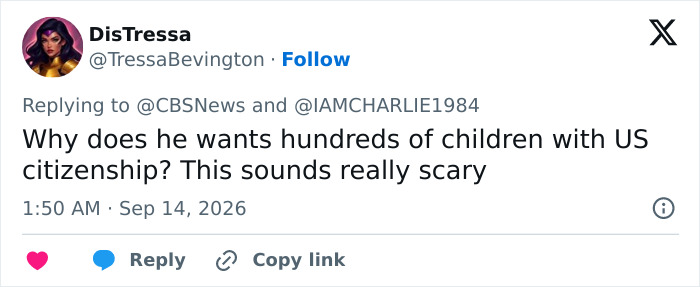 A social media post questioning why a single dad wants hundreds of children with US citizenship, concerning the surrogate baby story.