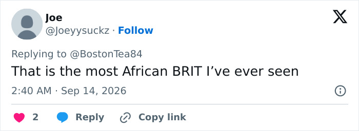 A social media post with a comment about a British Universal Woman contestant sparking outrage. A social media post with a comment about a British Universal Woman contestant sparking outrage.
