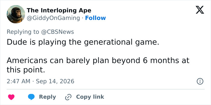 Tweet about surrogate baby truth: A user named The Interloping Ape shares a tweet about the generational game.