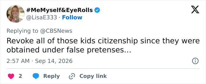 A social media post suggesting revoking kids' citizenship due to false pretenses in the surrogate baby scandal.