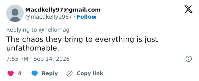 Tweet commenting on the chaos Meghan and Harry bring after pulling Archie and Lilibet from school.