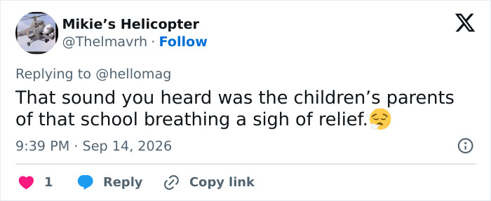 A tweet about Meghan and Harry pulling Archie and Lilibet from school, suggesting parents relief.